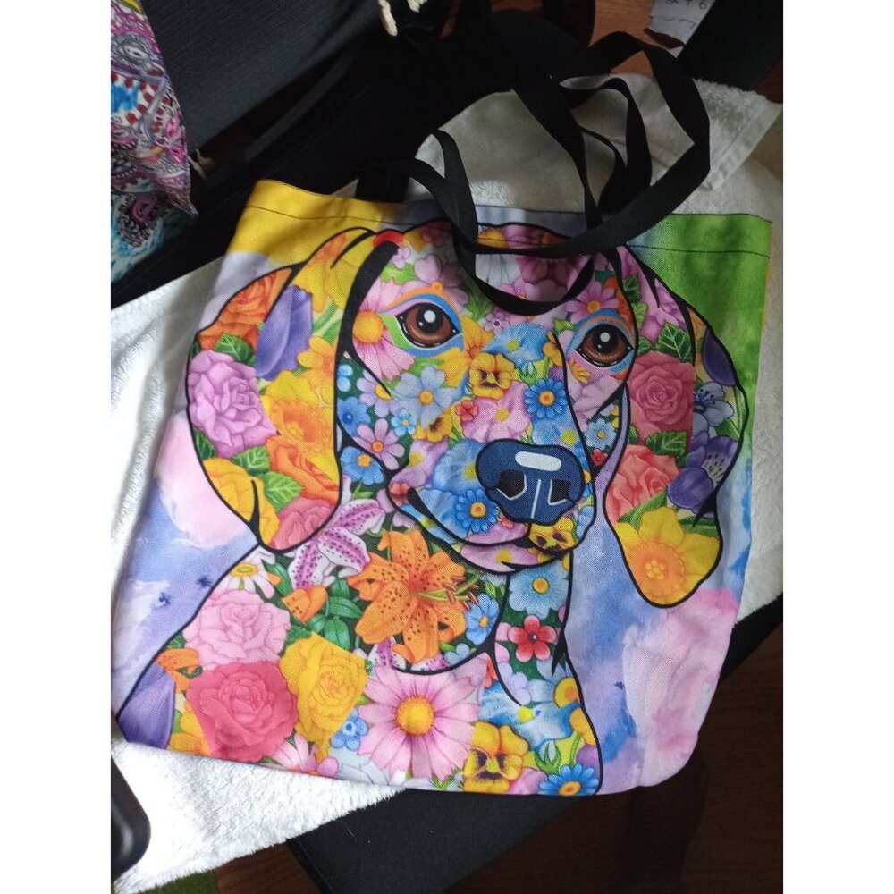 Doxie  dachshund colorful tote bag